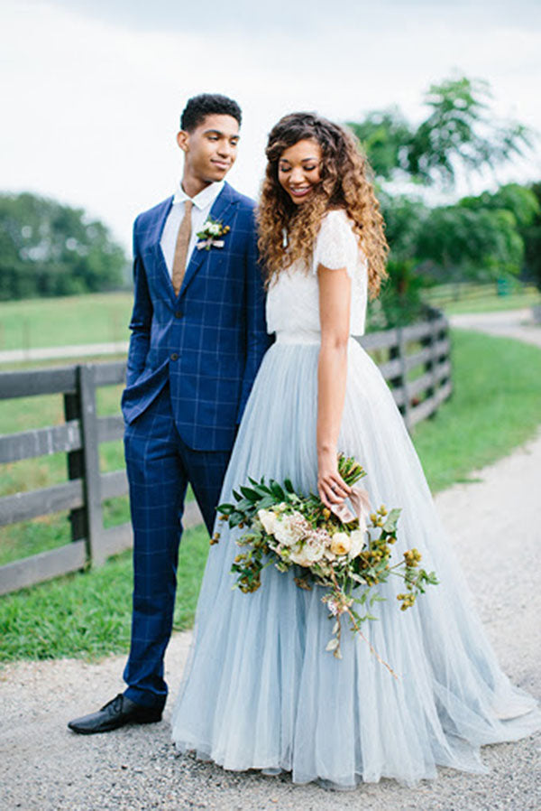Two-Piece Country Style Wedding Dress with Lace Top and Tulle Skirt - JLDressCA US6 / Custom Color Two-Piece Country Style Wedding Dress with Lace Top and Tulle Skirt - JLDressCA US6 / Custom Color