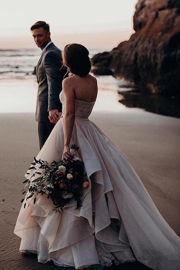 Beaded Tiered Skirt Sweetheart Ball Gown Wedding Dress - JLDressCA Beaded Tiered Skirt Sweetheart Ball Gown Wedding Dress - JLDressCA