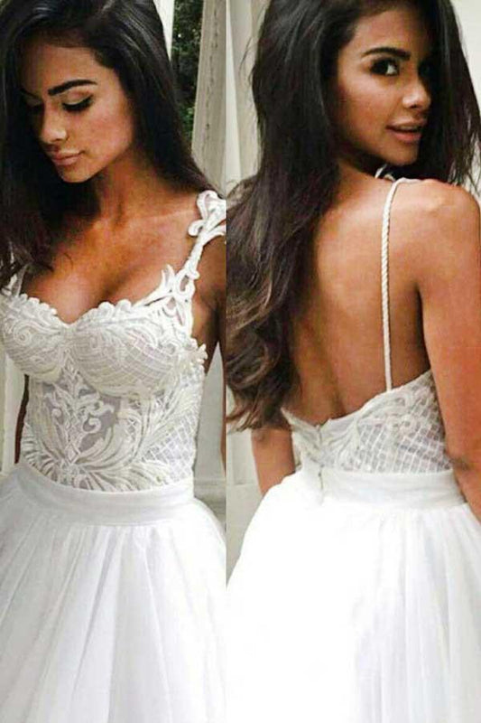 Spaghetti Strap Lace Top Wedding Dress with Sweep Train, WD23022666