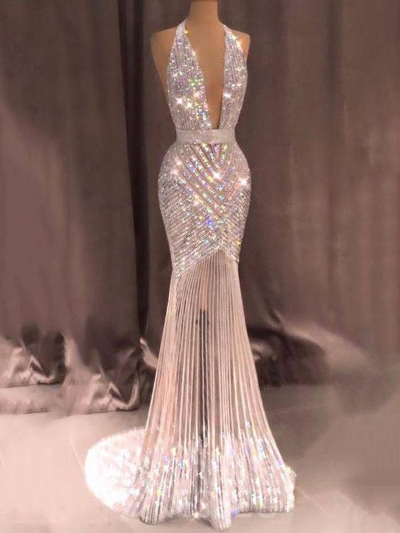 Halter Neckline Mermaid Dress for Elegant Evenings - JLDressCA Halter Neckline Mermaid Dress for Elegant Evenings - JLDressCA