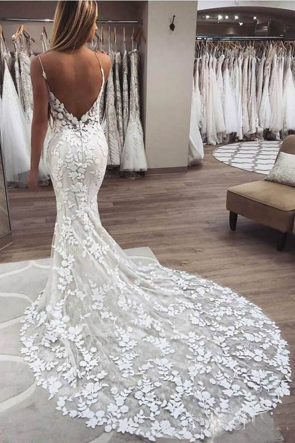 Vintage Mermaid Wedding Dress with Lace Appliques | JLDressCA Vintage Mermaid Wedding Dress with Lace Appliques | JLDressCA