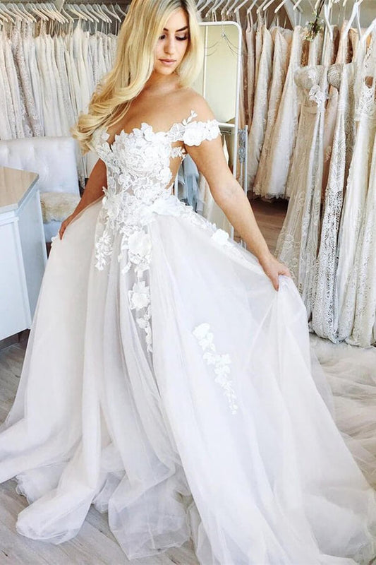 Off-shoulder Lace Ball Gown Wedding Dress, WD23022338