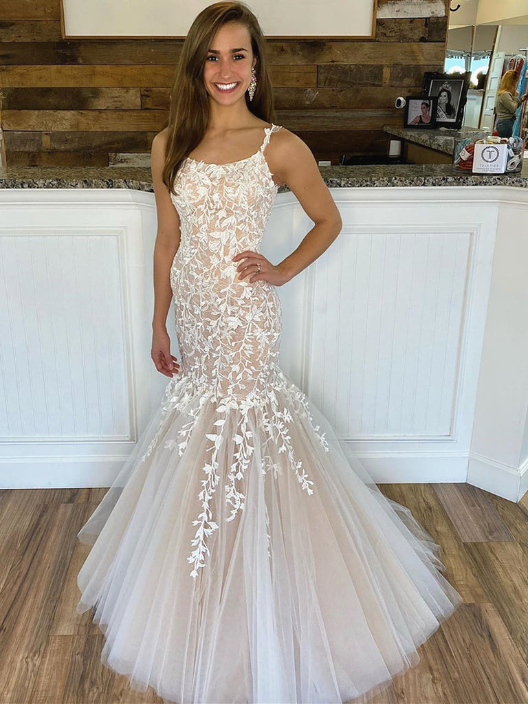 Champagne Mermaid Lace Prom Dresses, Champagne Mermaid Lace Long Fomal Wedding Dresses, US 14 / Custom Color / With Rush+$19.99 Champagne Mermaid Lace Prom Dresses, Champagne Mermaid Lace Long Fomal Wedding Dresses, US 14 / Custom Color / With Rush+$19.99