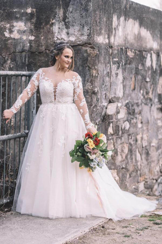 A-Line Wedding Dress with Beautiful Lace and Long Sleeves, WD23022341