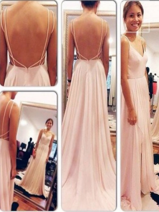 Pink Sweetheart Neckline Backless Prom Dress, Formal Bridesmaid Dress, BD23031113