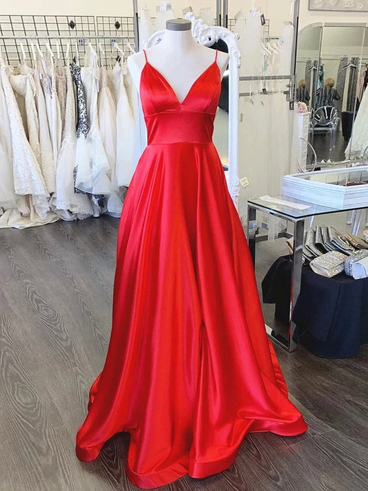 Red V-Neck Long Prom Dress, Formal Evening Bridesmaid Dress, BD23031115