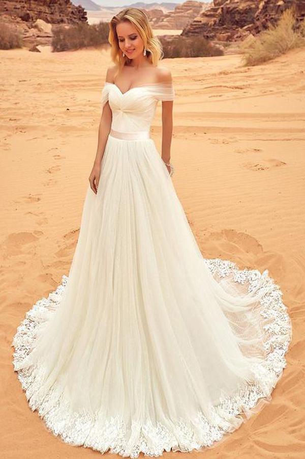 elegant wedding dresses off the shoulder Off Shoulder Wedding Dress Bohemian Fashion Bridal Gowns Romantic Elegant Noivas Ruffles skirts Robe DW370 -