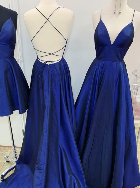 Royal Blue V-Neck Backless Prom Dress, Formal Evening Bridesmaid Dress, BD23031116