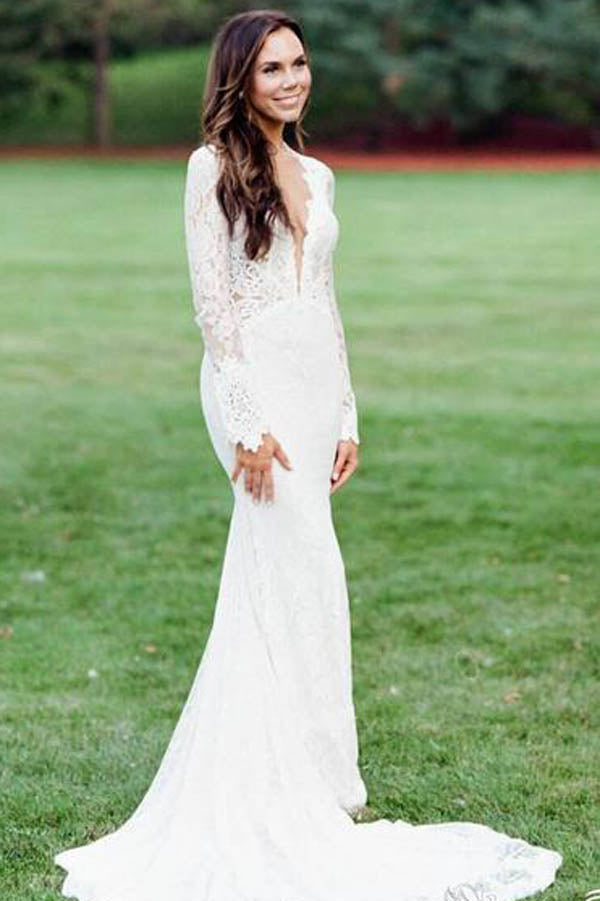 Ivory Mermaid Wedding Dress with Long Sleeves | JLDressCA Ivory Mermaid Wedding Dress with Long Sleeves | JLDressCA