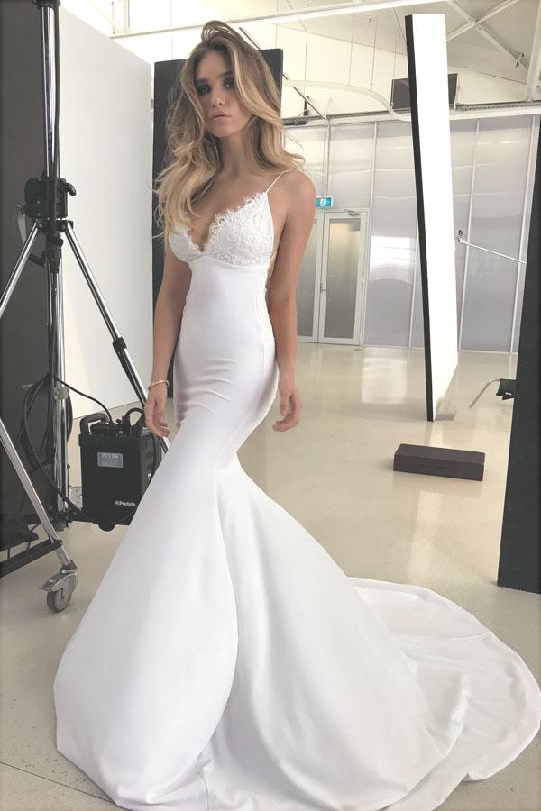 bohemian crop top wedding dress Flowy Boho Lace Crop Top Mermaid Chiffon Skirt Two Piece Wedding Dress