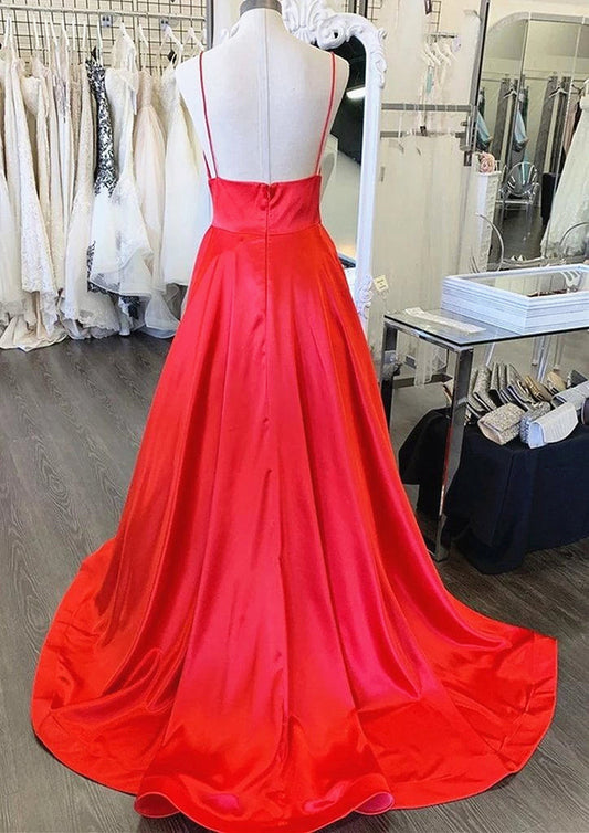 Red V-Neck Long Prom Dress, Formal Evening Bridesmaid Dress, BD23031115