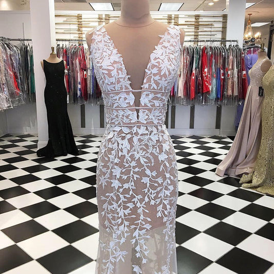 Champagne Deep V-Neck Wedding Dress, WD23022625