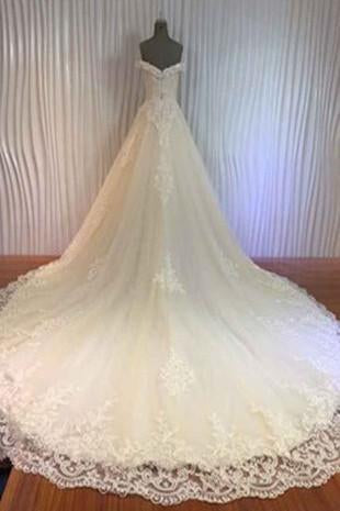 Lace A-line Off-the-Shoulder Sweetheart Zip Up Bridal Dress, WD2303157