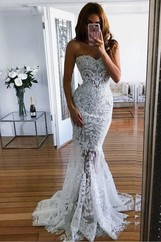 Lace Mermaid Beaded Wedding Dresses with Appliques, WD23022651