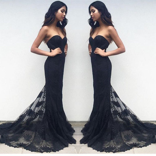 Sweetheart Neck Mermaid Black Lace Bridesmaid Dresses, BD2303187