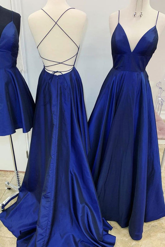 Royal Blue V-Neck Backless Prom Dress, Formal Evening Bridesmaid Dress, BD23031116