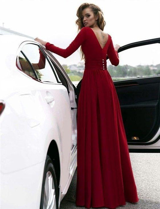 Burgundy Simple A-line Long Prom Dress, PD23031320