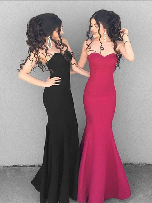 Sweetheart Neck Floor Length Mermaid Black Bridesmaid Dresses, BD2303186