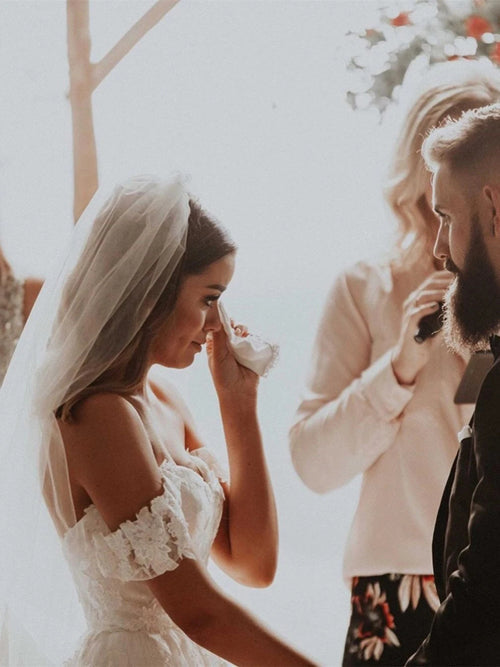 Tulle Appliqued A-line Wedding Dress with Sweep Train, WD23022329