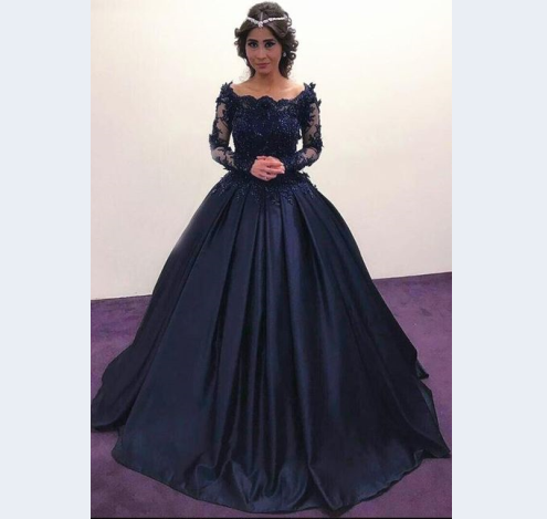 long sleeve prom dresses modest Modest Vintage Style Empire Waist Long Sleeves Lace Dress Formal Evening Gown Prom Dress X027 Size 16 / White