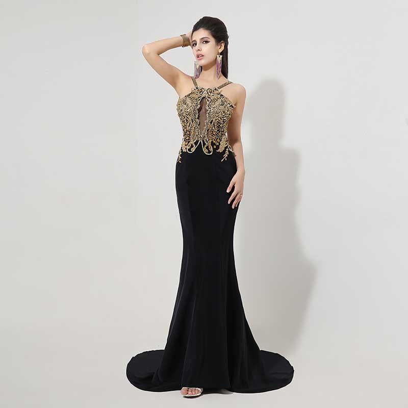 Sexy Beaded Applique Long Prom Dresses | Gold Mermaid Evening Dresses | JLDressCA Sexy Beaded Applique Long Prom Dresses | Gold Mermaid Evening Dresses | JLDressCA