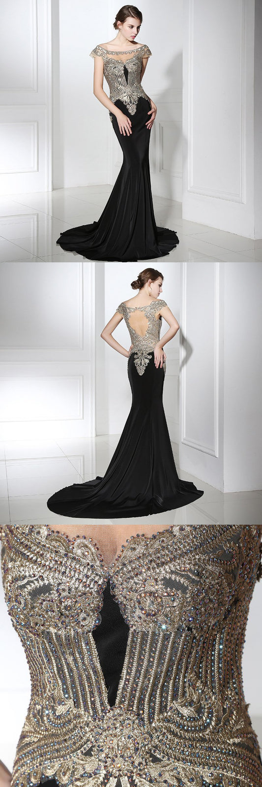Stunning Beaded Long Prom Dresses Mermaid Evening Dresses Applique Off the Shoulder Formal Dresses