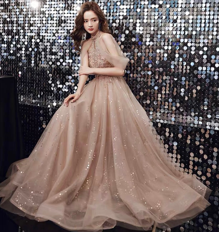 Buy 2021 Sexy A-line Champagne Color Sparkling Prom Dress Online | JLDressCA Buy 2021 Sexy A-line Champagne Color Sparkling Prom Dress Online | JLDressCA