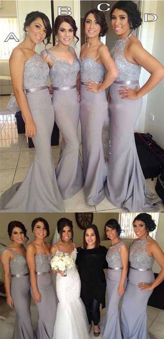 Long Gray Lace Mismatched Bridesmaid Dresses - JLDressCA Long Gray Lace Mismatched Bridesmaid Dresses - JLDressCA