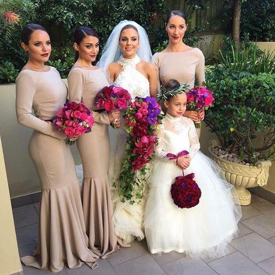 Modest Long Sleeves Mermaid Long Bridesmaid Dresses - JLDressCA US26W / Pic Color Modest Long Sleeves Mermaid Long Bridesmaid Dresses - JLDressCA US26W / Pic Color