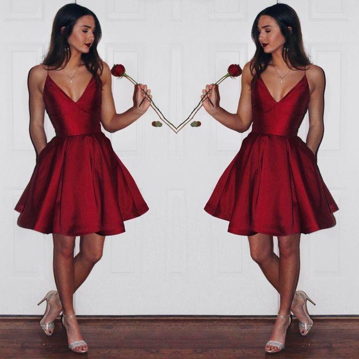 Buy Red Simple V-Neck Short A-line Homecoming Dress Online | JLDressCA Buy Red Simple V-Neck Short A-line Homecoming Dress Online | JLDressCA