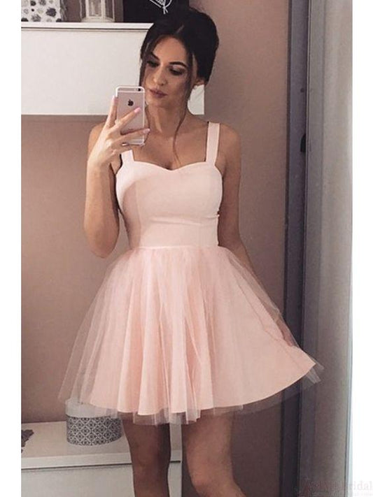 light pink two straps A-line short homecoming dress, HD489