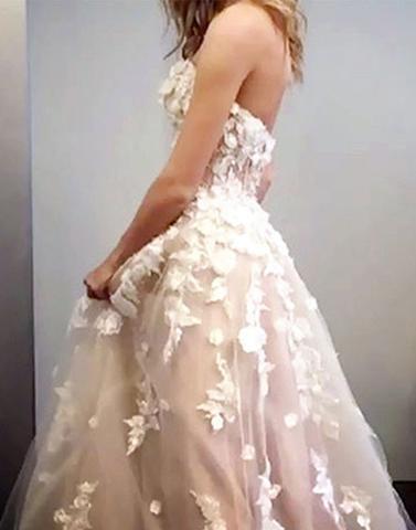 charming appliques A-line sweetheart tulle long prom dress, PD8378