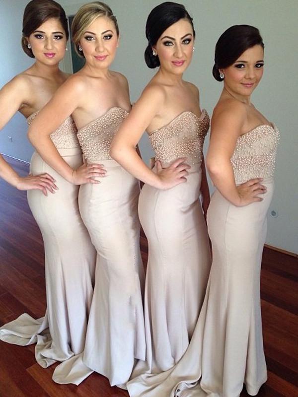 Sweetheart Long Mermaid Elegant Cheap Beaded Bridesmaid Dresses - JLDressCA Sweetheart Long Mermaid Elegant Cheap Beaded Bridesmaid Dresses - JLDressCA