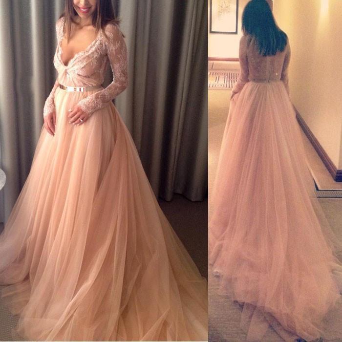 Elegant Blush Pink V-Neck Formal Prom Dress | JLDressCA Elegant Blush Pink V-Neck Formal Prom Dress | JLDressCA