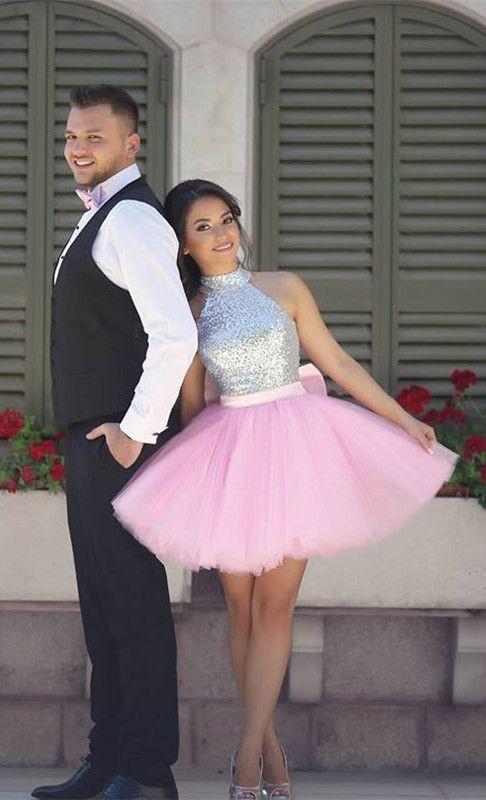 Sparkle Pink Tulle A-Line Sequin Top Short Homecoming Dress | JLDressCA Sparkle Pink Tulle A-Line Sequin Top Short Homecoming Dress | JLDressCA