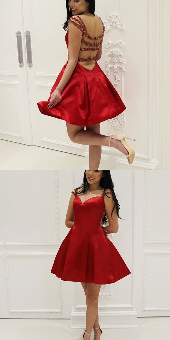 Charming Red Open Back Cap Sleeves Short Homecoming Dress - JLDressCA Charming Red Open Back Cap Sleeves Short Homecoming Dress - JLDressCA
