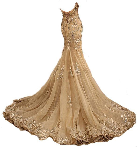 gold prom dress, gorgeous prom dress, mermaid prom gown, sweetheart prom dress, formal evening dress, BD151