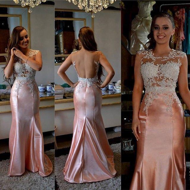 Elegant Open Back Mermaid Rose Gold Charming Prom Dress - JLDressCA Elegant Open Back Mermaid Rose Gold Charming Prom Dress - JLDressCA