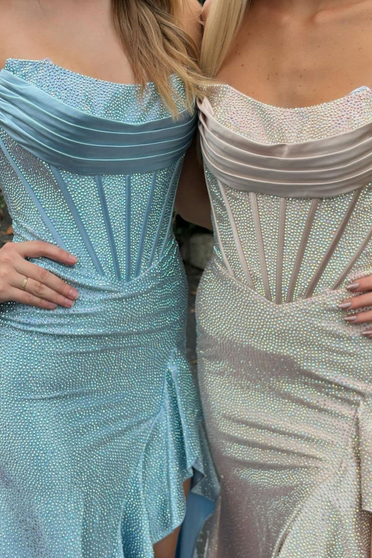 Beading Mermaid Scoop Neck Prom Dress with Slit and Dramatic Ruffles, PD25246