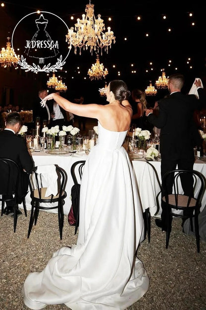 Charming Long Ball Gown Strapless Satin Wedding Dresses, WD25011