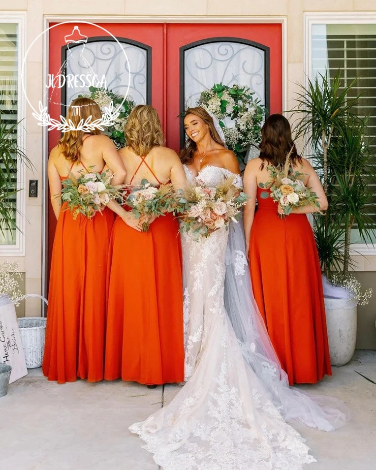 Simple A-Line Sweetheart Cross Back Chiffon Floor - Length Bridesmaid Dresses, BD25001