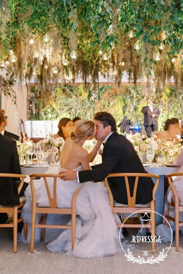 Romantic White Strapless A-Line Tulle Wedding Dresses, WD25021