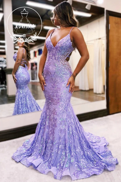 Hot Pink Sequin Lace V-Neck Trumpet Long Prom Dress, PD25961