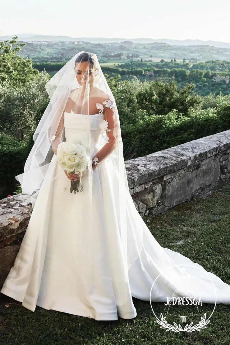 Charming Long Ball Gown Strapless Satin Wedding Dresses, WD25011