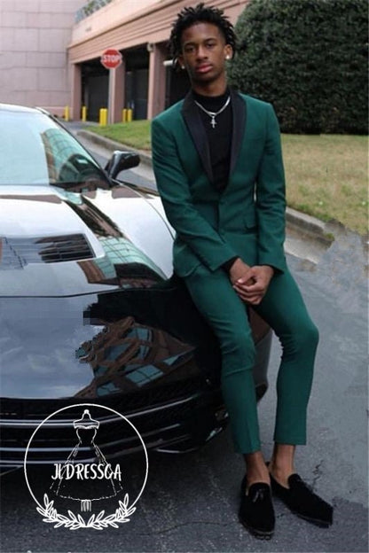 Classy Dark Green Slim Fit Mens Prom Outfits with Black Shawl Lapel, SU25001