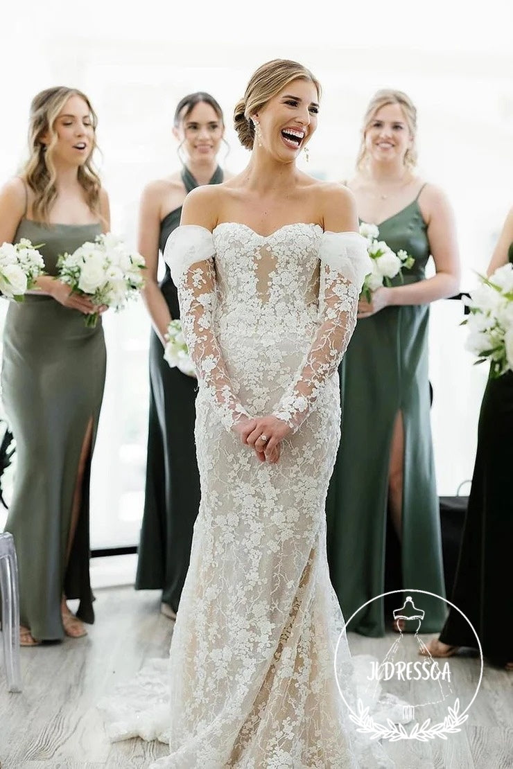 Mermaid Tulle Lace Off-the-Shoulder Wedding Dresses, WD25032