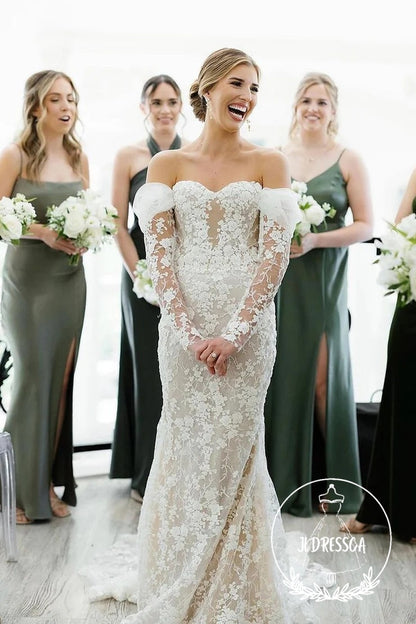 Mermaid Tulle Lace Off-the-Shoulder Wedding Dresses, WD25032