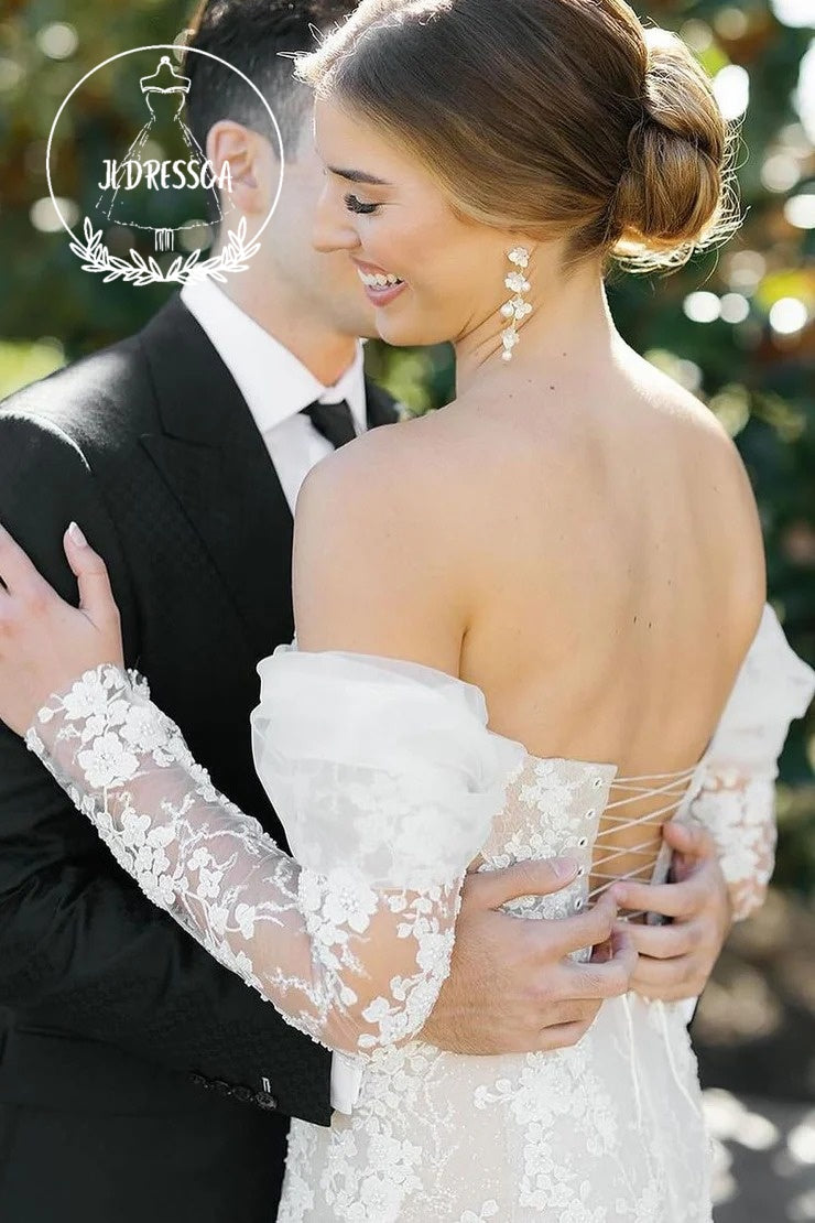 Mermaid Tulle Lace Off-the-Shoulder Wedding Dresses, WD25032