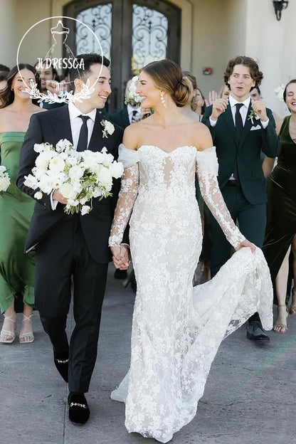 Mermaid Tulle Lace Off-the-Shoulder Wedding Dresses, WD25032