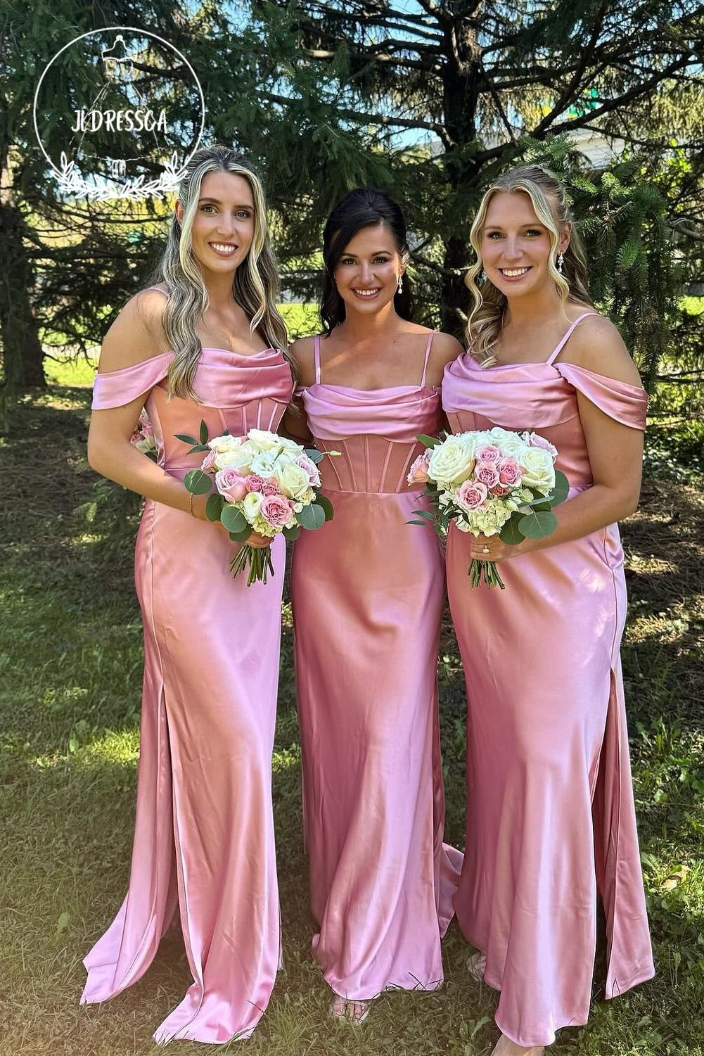 Blush Pink Sheath Straps Charming Silk Satin Bridesmaid Dress, BD25013